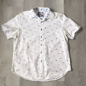 ROBERT GRAHAM SHIRT WHITE SNEAKER ALL-OVER SHORT SLEEVES MENS XL